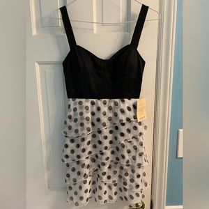 brand new with tags black and white polka dot cocktail dress with ribbon straps